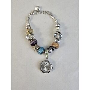 Figaro Couture Charm Bracelet Watch Women 22mm Case 7.5" Band- New Battery Crack